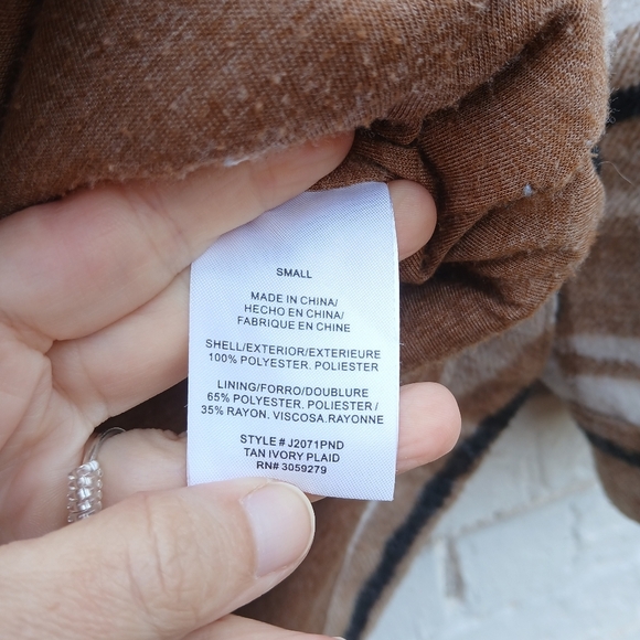 Thread & Supply Plaid Flannel Shacket Small Tan - Picture 6 of 7